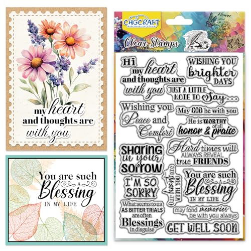 CHGCRAFT Sympathy Wishes Clear Stamp Silicone Clear Stamps Transparent Handicraft Stamps for DIY Scrapbooking Photo Album Decorative Cards Making, Word, 6.3x4.3inch - style: Sympathy Wishes