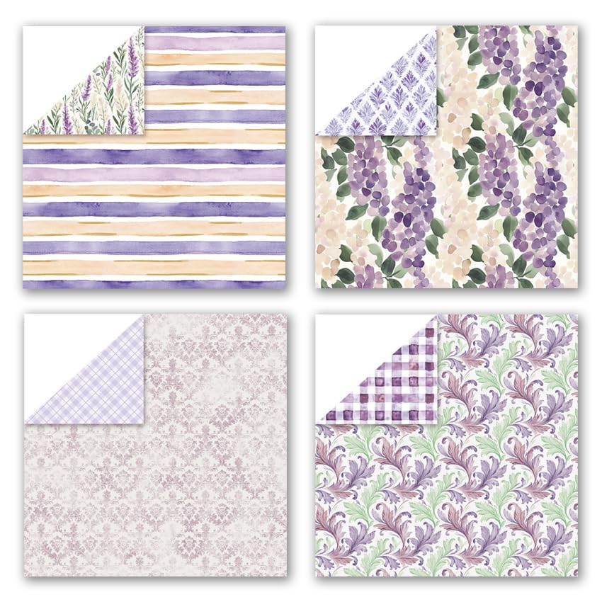 12x12 Scrapbook Paper & Scrapbooking Supplies, Lavender Double-Sided Patterned Cardstock Pad, Decorative Craft Sheets for Junk Journal & Photo Album, 24 Sheets - color: Lavender
