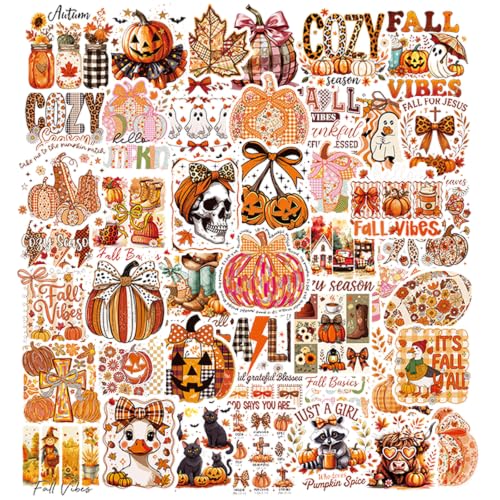 Fall Autumn Cute Stickers - 50 Pcs Pumpkin Decals Bulk - style: Fall