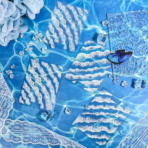 4 Sheets Ocean Waves Resin Stickers Self Adhesive Sea Wave Decal