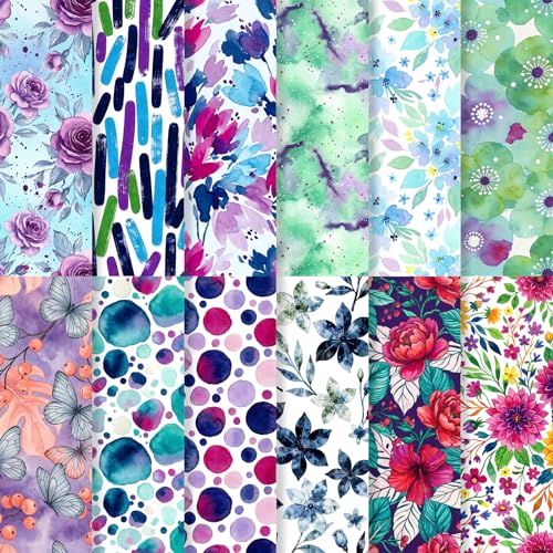 24 Sheets 11.8 x 11.8 Inch Watercolor Floral Scrapbook Paper, Double Sided Decorative Craft Paper for Junk Journals, DIY Card Making, Photo Album, Gift Wrapping & Invitations - color: Teal Watercolor Floral