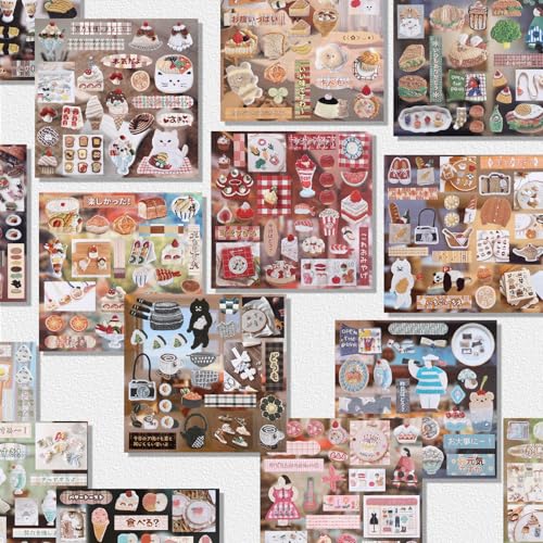Tmtains 30 Sheets Japanese Manga Style Sticker Book 800+Pcs Heisei Retro Food Daily Life Theme Manga Books Style Sticker Aesthetic Japanese Stickers Book for Adults Scrapbooking Notebook (Food 1) - color: Al-red 3