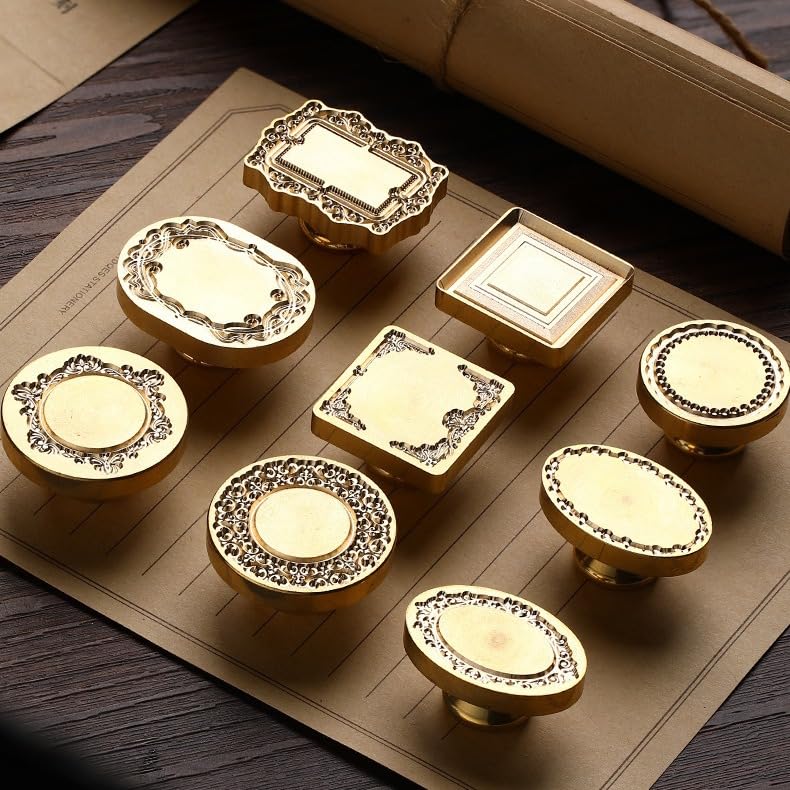 Oval Frame Wax Seal Stamp Embossed Brass Wax Seal Head with Wood Handle Retro Photo Frame Stamp Design for Wedding Invitations Sealing Letters Diplomas Scrapbooking-Style 8 - style: Style 8