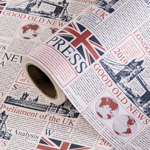 WRAPAHOLIC Kraft British Newspaper Wrapping Paper Roll - Mini Roll - 17 Inch x 16.5 Feet - Vintage UK London Kraft Wrapping Paper for Birthday, Wedding, Anniversary, Bridal Shower - color: Kraft Newspaper - UK London