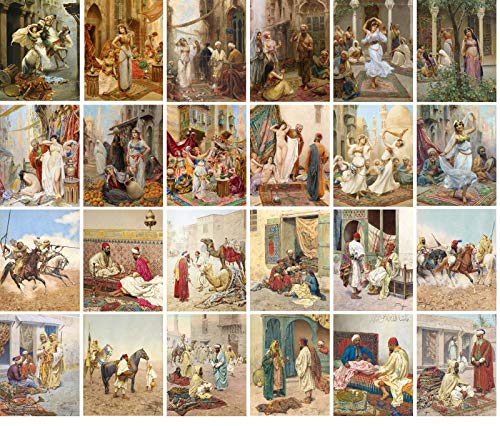 PIXILUV Vintage PostCards 24 pcs ORIENTAL ANTIQUE LIFE SCENES Antique Museum Painting Art Fabio Odalisque Retro Poster REPRINT - color: Twentynine