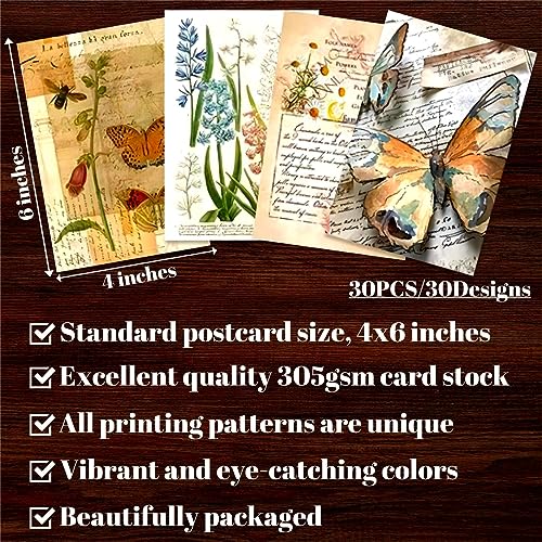 LCLAIDYDY Vintage Postcards for Mailing,Set of 30 Post Cards 4x6,Butterfly Mushroom Botanical Cottagecore Ephemera Postcard Pack for Wall Collage Collection - size: Set of 30