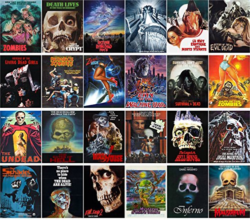 PIXILUV Vintage PostCards 24 pcs Zombien Skeletons Undead Vintage Horror Movie Poster - color: One
