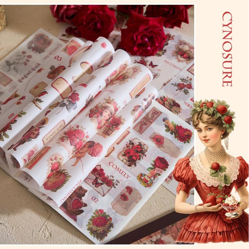 Victorian Journal Sticker Book, 24 Sheets Vintage Washi Stickers for Scrapbooking, Pre-Cut Ephemera Stickers for Junk Journal, Planner, Collage, DIY Crafts & Vintage Decor (Red) - color: Red