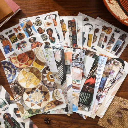 Black Women Sticker Book, 500+ Fashion Ladies and Clothes Shoes Bags Scrapbook Stickers for Junk Journals 20 A5 Scrapbook Papers, Retro Washi Sticker Book for Adults, Ephemera Scrapbooking Supplies - color: Black Girl