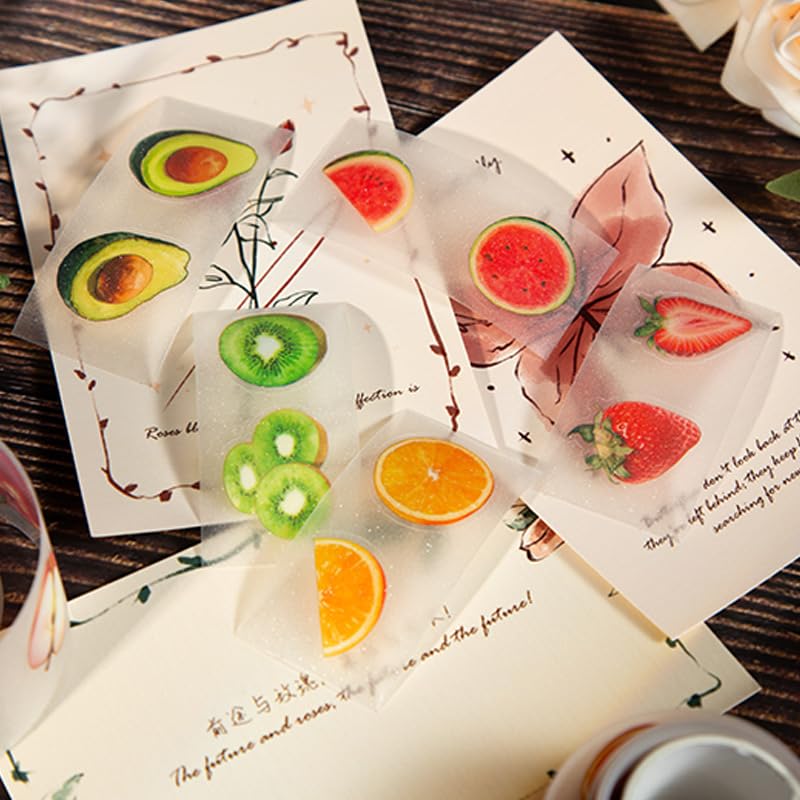 Alideco 6pcs Decorative Adhesive Tapes Vintage Summer Fruits PET Tape Great for Bullet Journal Supplies, Arts, Scrapbook, DIY Crafts, Planners (shuiguoji) - color: shuiguoji