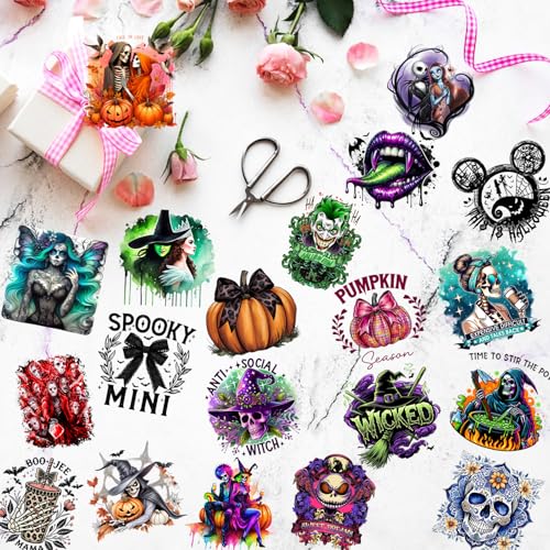 Halloween UV DTF Cup Wraps for 16 oz, 20 Sheets UV DTF Stickers, Uvdtf Cup Wraps, Cold Transfer Stickers for Tumblers, Glass Cups, Rub on Transfers for Crafts, Vinyl Decals for Mugs Coffee - style: Halloween-02