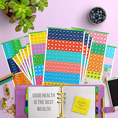 Mirida Planner Stickers - Fitness Pack of 2076 Mini Icons for Workout, Healthy Diet, Gym Exercise, and Habits - for Calendar and Journal