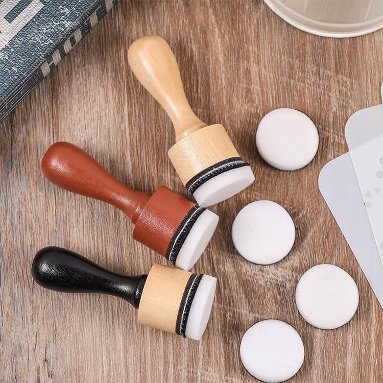 13 Pcs Ink Blending Tool Set, 1 Wooden Handle & 12 Domed Sponge Refill Pads for Stamping, Scrapbooking, Card Making, Distress Ink Art Supplies