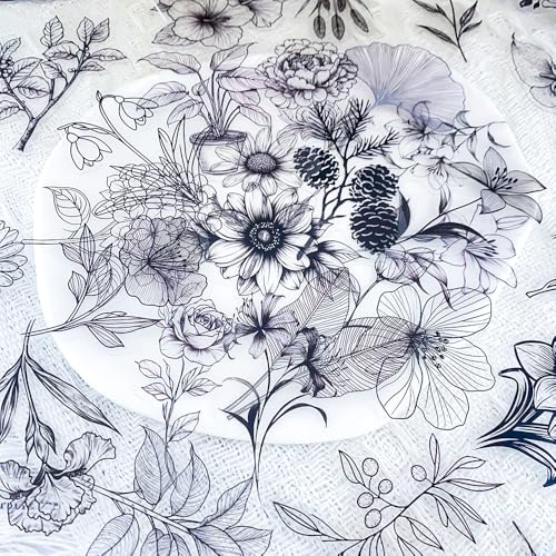 50Pcs Black Transparent Waterproof Plant Stickers for Scrapbooking, Journaling & Crafts – Floral & Botanical Decals for Resin Art Projects, Planners, Cards, Gifts - color: Black Plants