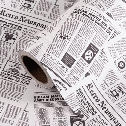 WRAPAHOLIC Kraft Retro Newspaper Wrapping Paper Roll - Mini Roll - 17 Inch x 16.5 Feet - Vintage Black and White Newspaper Wrapping Paper for Birthday, Wedding, Anniversary, Bridal Shower - color: Kraft Newspaper - Old