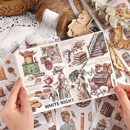478pcs Pre-Cut Vintage Scrapbook Sticker Book for Adults and Teens, Washi Stickers for Scrapbooking Supplies,Journaling Stickers Aesthetic Ephemera for Junk Journals, DIY Crafts Arts Decorative - color: Meaningful Time
