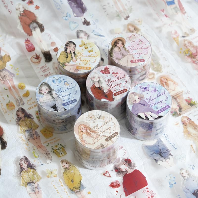 Alideco 6pcs Decorative Adhesive Tapes Vintage Literary Girl PET Tape Great for Bullet Journal Supplies, Arts, Scrapbook, DIY Crafts, Planners (xindongwanfeng) - color: xindongwanfeng