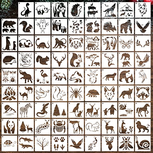 80 Pcs 5 x 5 Inch Stencils for Painting on Wood, Reusable Animal Flower Farm Plastic Stencil DIY Craft Paint Template Set for Wall Home Decor - style: Animal