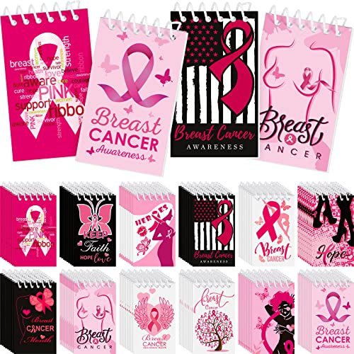 Zubebe 120 Pack Breast Cancer Mini Notepads Pink Ribbon Pocket 2.4x3.9 in