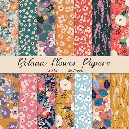 28 Floral Scrapbook Paper, 12"X12" Inch Vintage Flower Botanic Scrapbooking Papers for DIY Card Making Photo Album Journal Decor (Botanic 2)