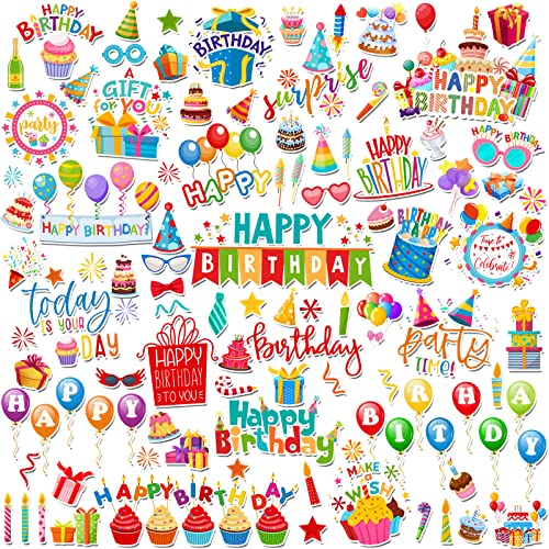 Leinuosen 100 Pcs Birthday Paper Die Cuts Cardstock Scrapbook Die Cuts DIY Scrapbooking Cutouts for Birthday Scrapbook Notebook Suitcase Calendar Laptop Embellishments Supplies Craft Making Decoration