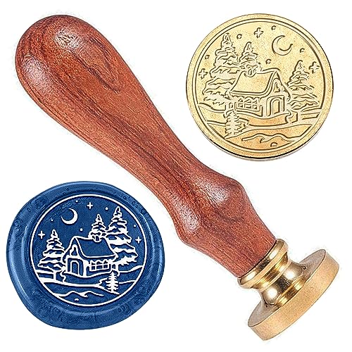 Winter Snow House Wax Stamp 1" Snow House Brass Head Stamp with Wooden Handle Tree Sealing Wax Stamp for Christmas Wedding Invitation Gift Wrapping Envelopes Wine Package Decor - color: Winter