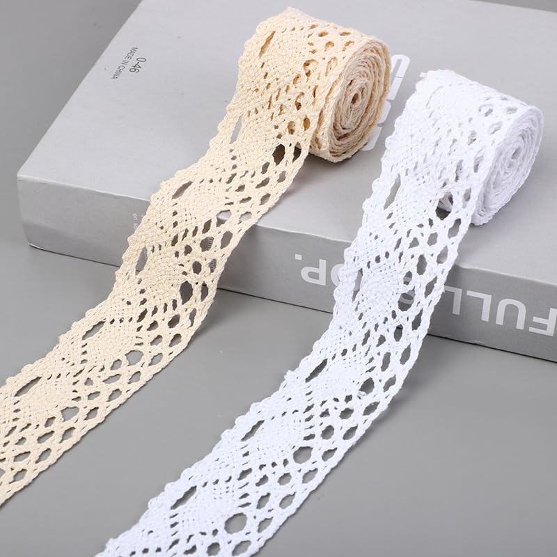 10 Yards 1.5inch Lace Ribbon Crochet Cotton Lace Trim Vintage Lace Trim for Sewing Dollies Clothes Wedding Crafts Supply (White B) - color: White B