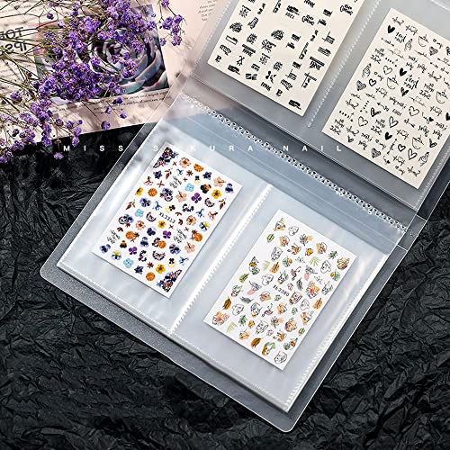 CAVAD 80 Slots Nail Sticker Storage Book Collecting Album Water Decals Empty Holder Easy Photo Manicure Art Tools and 5Pcs Jewelry Bone Bag Self Sealing - color: 1pack