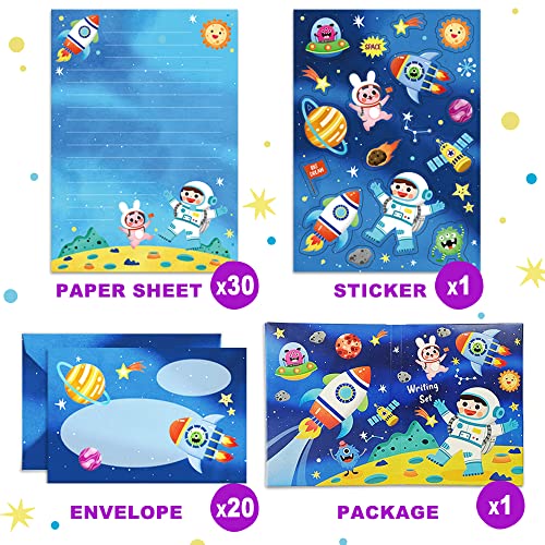 Space Stationary Paper and Envelopes Set for Kids Lined Stationary Set with Envelopes for Boys – 30 Sheets + 20 Envelopes, 8.3 x 5.9 Inch of Each Stationary Paper - style: Space