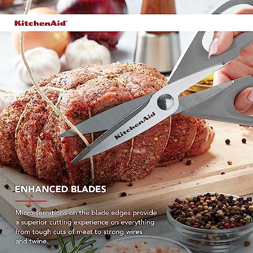 KitchenAid All Purpose Kitchen Shears with Protective Sheath Durable Stainless Steel Scissors, Dishwasher Safe, Soft Grip Comfort Handle, 8.72 Inch, Gray - color: Gray, size: 1 Pack