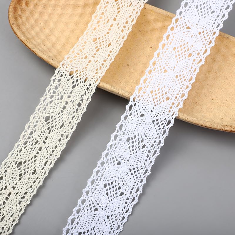 10 Yards 1.5inch Lace Ribbon Crochet Cotton Lace Trim Vintage Lace Trim for Sewing Dollies Clothes Wedding Crafts Supply (White A) - color: White A