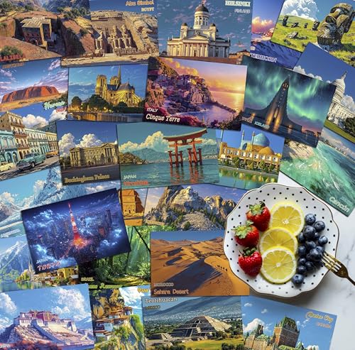 70 Illustrated Around the World Travel Landmark Postcards