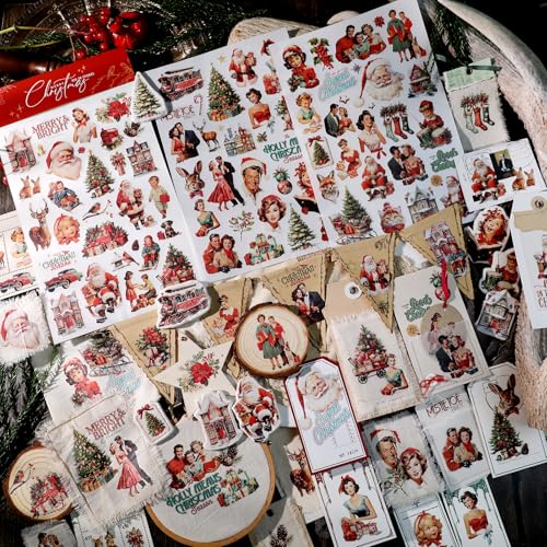 CATaireen Rub on Transfers for Crafts Vintage Scrapbooking Stickers Small Decals Adults Journaling DIY Supplies Use for Fabric Paper Wood Stone Canvas Acrylic Cloth (Christmas Characters) - style: Christmas Characters