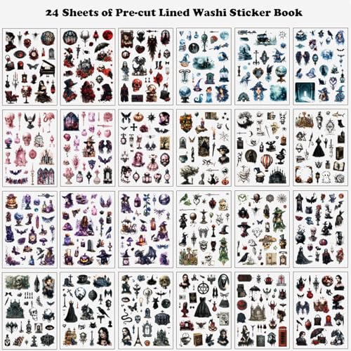 Vintage Scrapbook Stickers Book with 557pcs Stickers for Junk Journal Supplies, Aesthetic Washi Sticker Book for Journaling Dark Night Theme Ephemera for Junk Journal, Scrapbooking Supplies for Adults - color: Night Fantasies