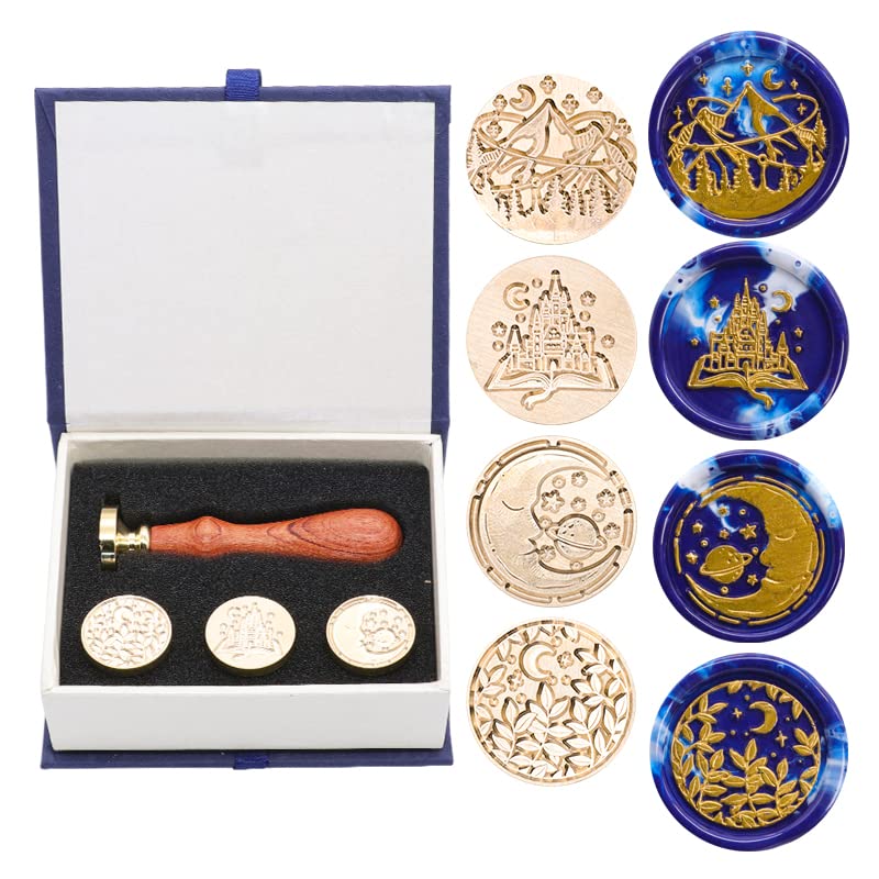SWANGSA Wax Seal Stamp Kit, Castle Magic Book, Moon Plant, Starry, Mountain - style: Moon Series