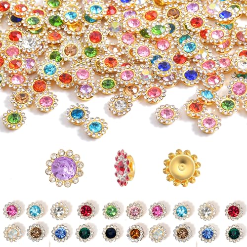 500Pcs Flower Rhinestones, Crystal Bedazzling (8mm - Gold Tone) - color: 8mm - Gold