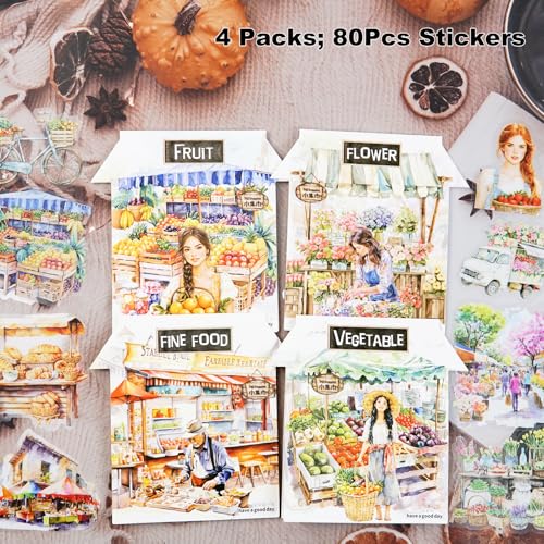80 Pcs Farmers Market Stickers for Scrapbooking and Journaling - color: Boutique Market