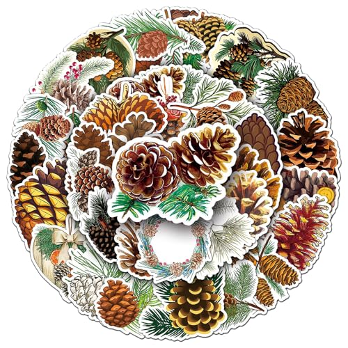 50 PCS Waterproof Natural Pine Cone Vinyl Stickers Pack