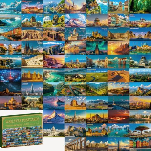 70 Illustrated Around the World Travel Landmark Postcards