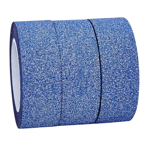 GORGECRAFT 10M*15mm*3 Rolls Glitter Adhesive Tape Foil Masking Tapes Dark Blue Washi Paper Stick for DIY Scrapbook Decorative Adhesive Sticker Craft and Gifts Wrapping Car Furniture Walls - color: Dark Blue