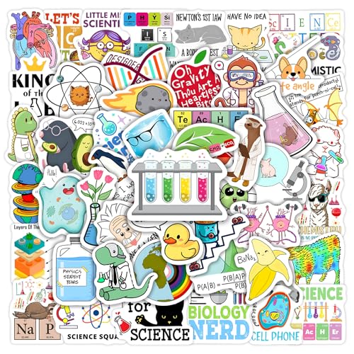 60 Pcs Funny Science Stickers for Water Bottle, Physics Chemistry Biology Natural Lab Laptop Decals, Waterproof Vinyl Adults Teachers Students Phone Case Skateboard Luggage Decor - color: Non-luminescent-347kscp