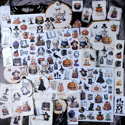 CATaireen Rub on Transfers for Crafts Vintage Scrapbooking Stickers Small Decals Adults Journaling DIY Supplies Use for Fabric Paper Wood Stone Canvas Acrylic Cloth (Halloween) - style: Halloween