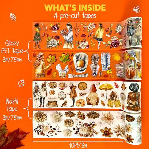 Fall Washi Tapes + PET Tapes for Scrapbooking | Fall Journaling Supplies