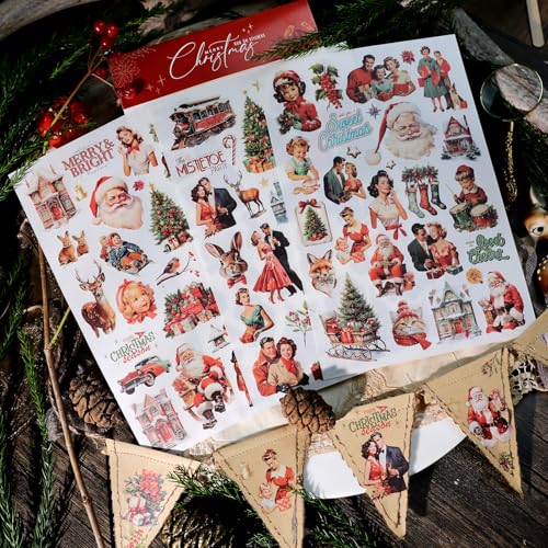 CATaireen Rub on Transfers for Crafts Vintage Scrapbooking Stickers Small Decals Adults Journaling DIY Supplies Use for Fabric Paper Wood Stone Canvas Acrylic Cloth (Christmas Characters) - style: Christmas Characters