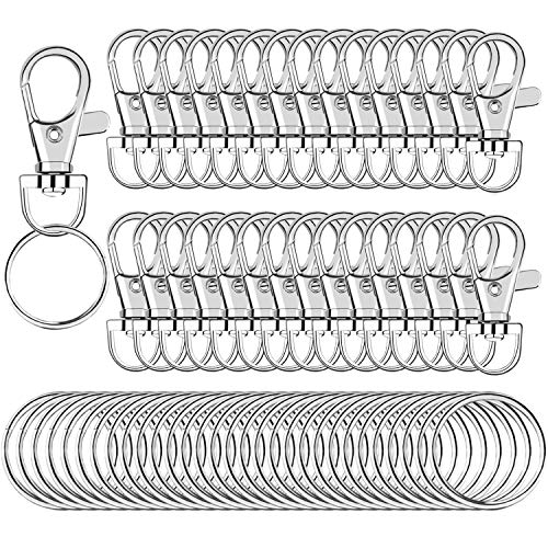 SANNIX 60PCS Lobster Claw Clasps with Key Rings,30PCS Keychains Clips Hooks - color: Silver