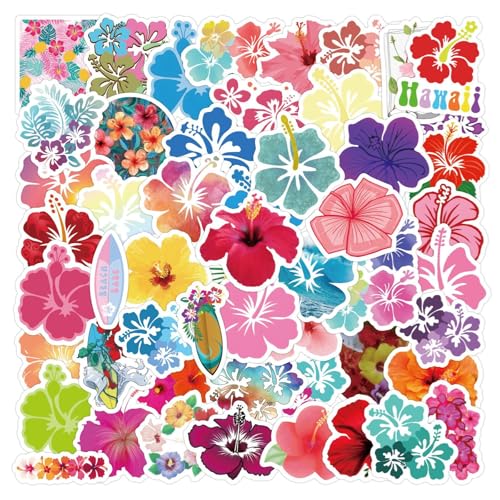60PCS Hibiscus Waterproof Stickers for Water Bottles Laptop Journal, Floral Decals for Girls Adults Beautiful Plants Waterproof Vinyl Decals for Kids Teens Adults (Colourful-1) - color: Colourful-1