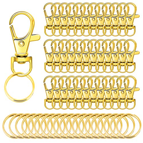 SANNIX 60pcs Gold Swivel Snap Hooks with Key Rings,Keychain Clip Hooks - color: Gold