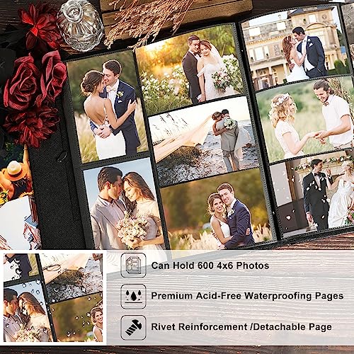 Lanpn Wedding Photo Album 4x6 600 Pocket Photos Slip in, Linen Cover Large Capacity Newlywed Marriage Album Hold 600 Horizontal Vertical Photos (Flower, Beige) - color: OUR WEDDING - Beige, size: 4x6"/600 Photos