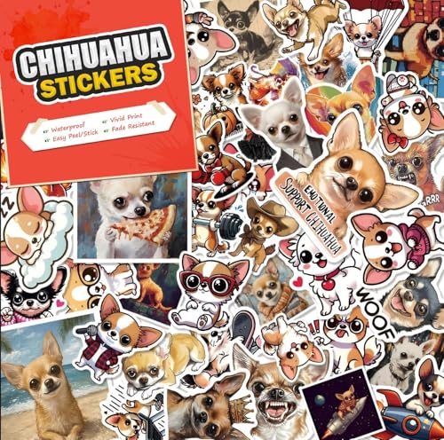 100 PCS Chihuahua Stickers Pack – Waterproof Dog Decals for Water Bottles, Laptops, Phones, Notebook, Cars – Cool Vibrant Graphics for Chihuahua Enthusiast - color: Chihuahua