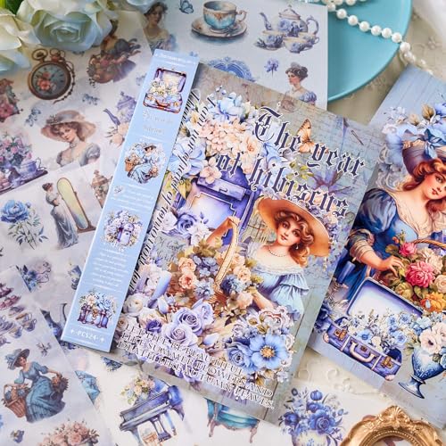Vintage Scrapbooking Sticker Book, 450+ Pre-Cut Journaling Stickers for Adults Women, Junk Journal Supplies, Aesthetic Washi Stickers for Collage, Card Making, Planner, Lable and Art Paper Crafts - color: The Year of Hibiscus
